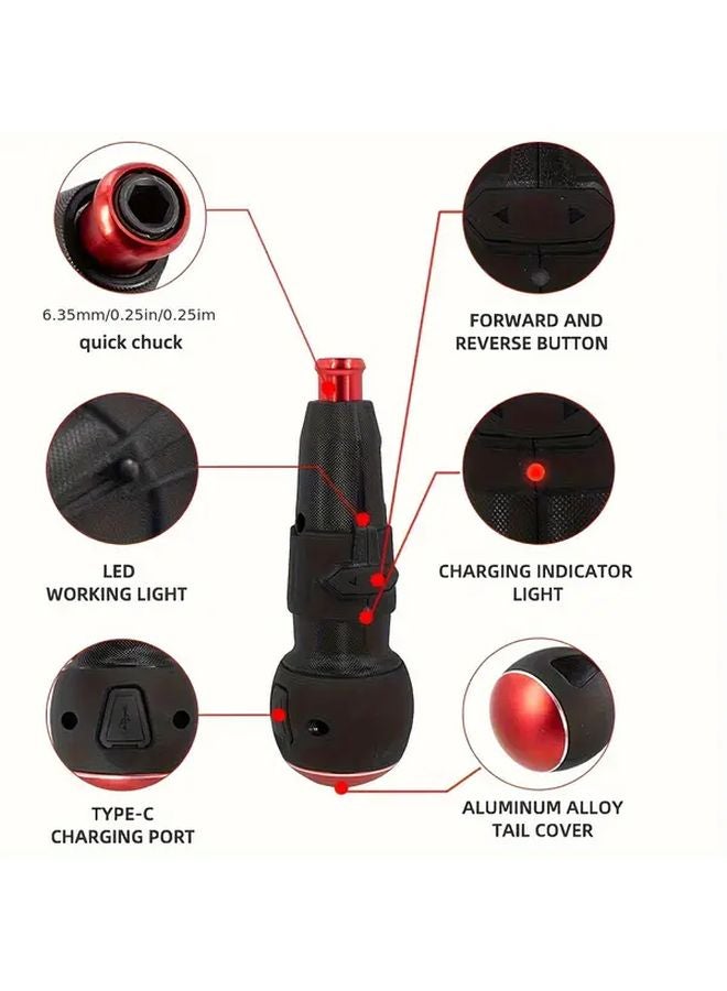 أسود USB C قابل لإعادة الشحن لاسلكي مفك براغي كهربائي مع ضوء LED محمول أداة دوارة صغيرة - Image 3